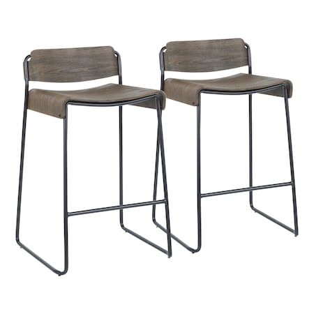 Dali Low Back Counter Stool In Black Metal With Espresso Wood, PK 2